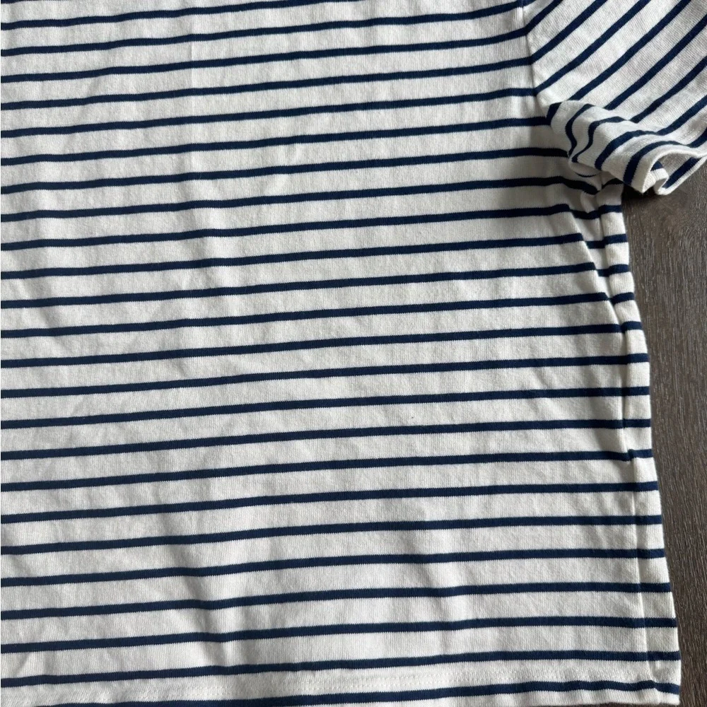 J. Crew top. White with blue stripes and gold buttons. Women’s size medium.